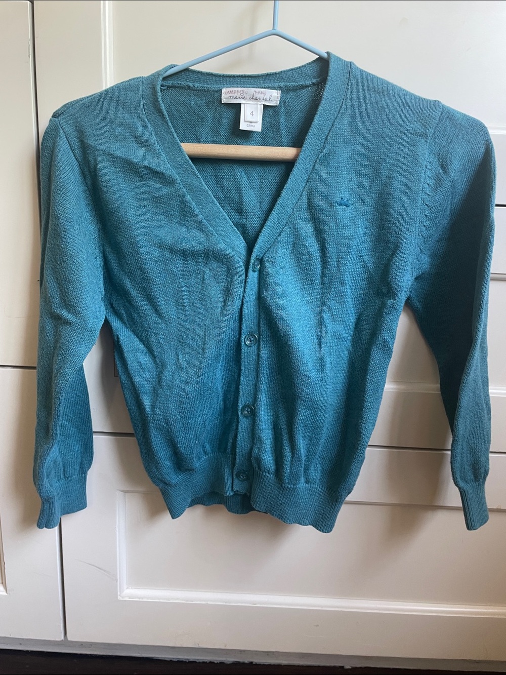 Marie Chantal Teal Blue V-Neck Button Cardigan